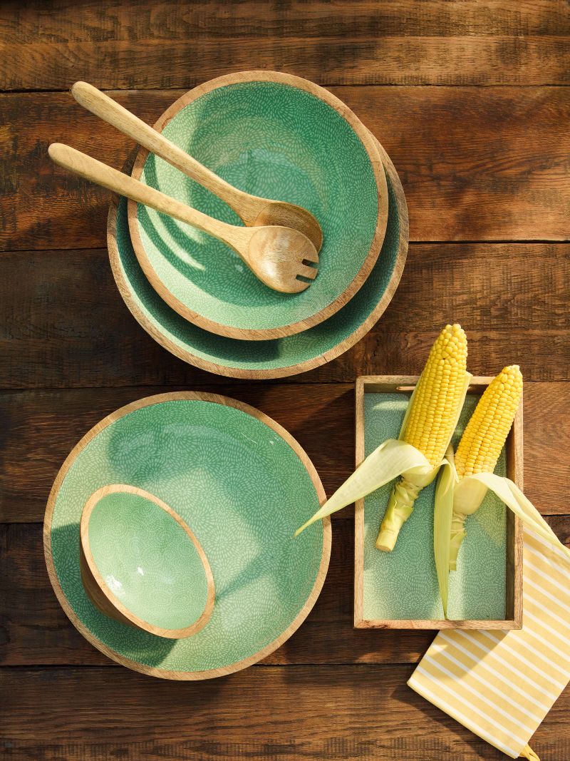 080414 BRUSH GREEN Mísa na potraviny Ø 30 cm11,5 cm mangové dřevo Zassenhaus (5)